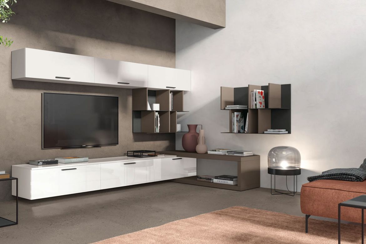 Pareti attrezzate per soggiorno TV componibili su misura classiche moderne con illuminazione a Pavia legno massello artigianale 