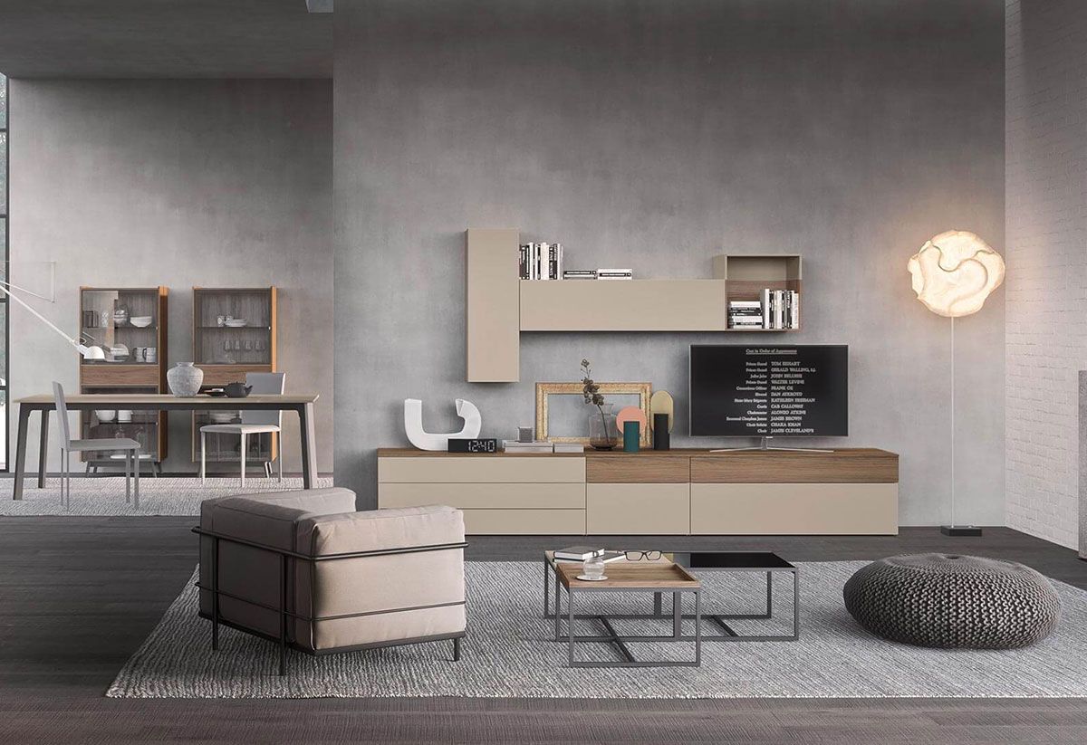 Pareti TV attrezzate per il soggiorno, progettate su misura e disponibili in stili classici e moderni, complete di illuminazione a Bosnasco, realizzate in legno massello artigianale.