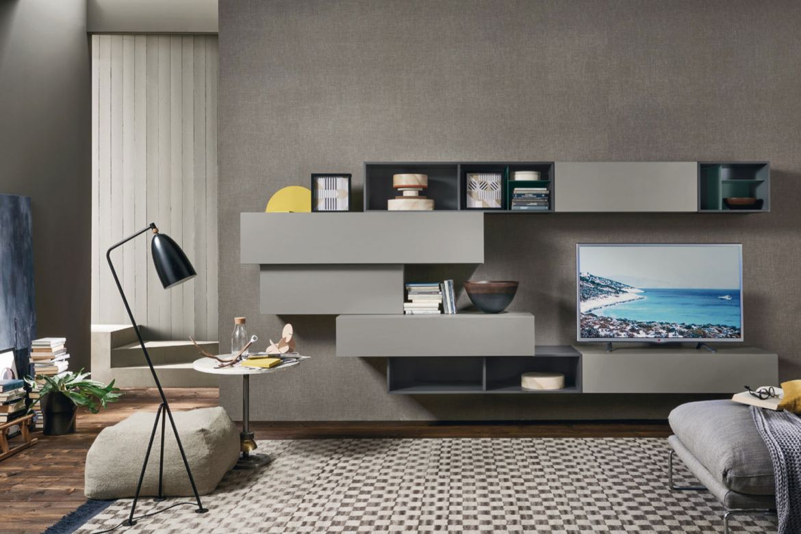 Pareti attrezzate per soggiorno TV componibili su misura classiche moderne con illuminazione a Pavia legno massello artigianale 