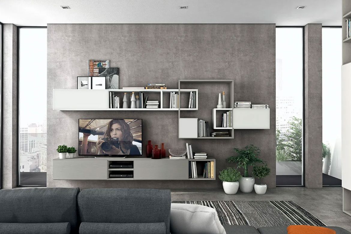 Pareti attrezzate per soggiorno TV componibili su misura classiche moderne con illuminazione a Pavia legno massello artigianale 